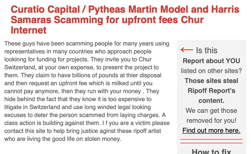 Complaint against the Corinth Group / Martin Model — Third-party complainant statement — “These con artist/scammers/frauds must be stopped”